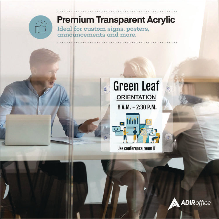 Clear Suction Acrylic Window Sign Holder, 8 x 11, Clear Frame, 2/Pack