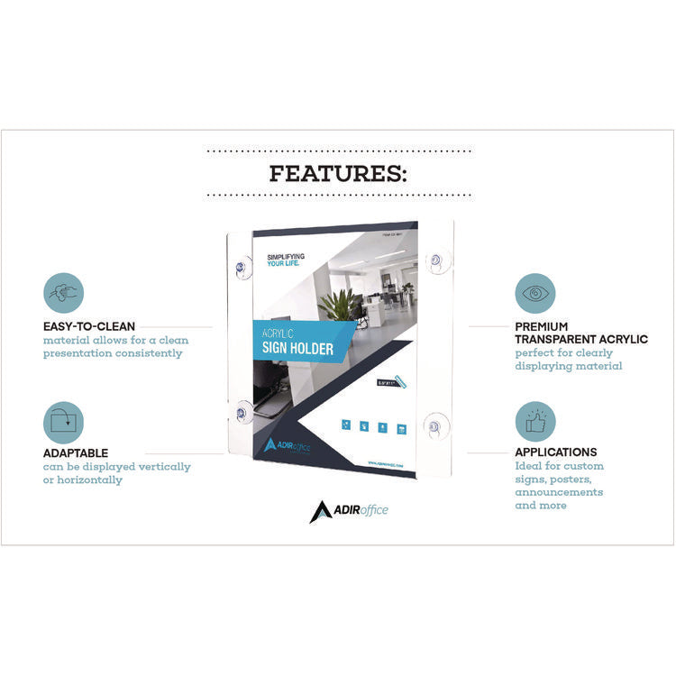 Clear Suction Acrylic Window Sign Holder, 8 x 11, Clear Frame, 2/Pack