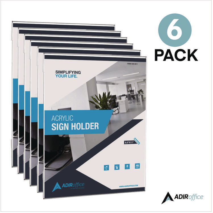 Wall Mount Side-Loading Acrylic Sign Holders, 8 x 11, Clear Frame, 6/Pack
