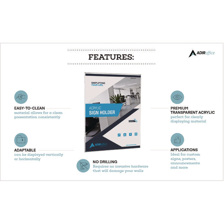 Wall Mount Side-Loading Acrylic Sign Holders, 8 x 11, Clear Frame, 6/Pack