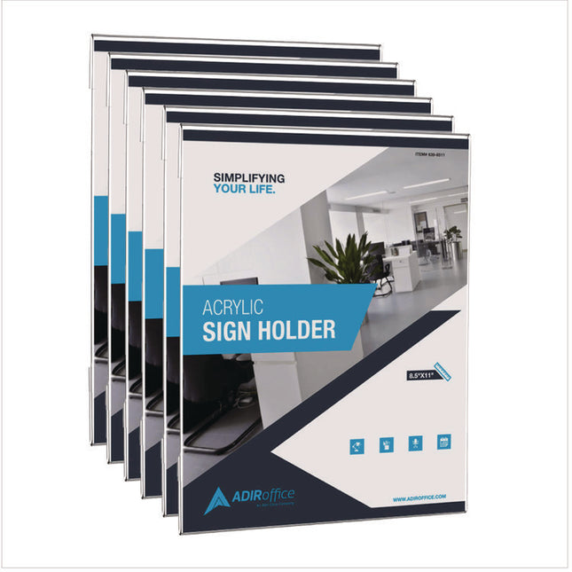 Wall Mount Side-Loading Acrylic Sign Holders, 8 x 11, Clear Frame, 6/Pack