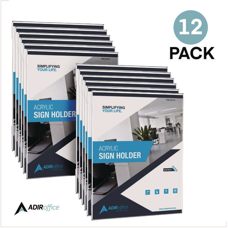 Wall Mount Side-Loading Acrylic Sign Holders, 8 x 11, Clear Frame, 12/Pack