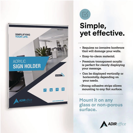 Wall Mount Side-Loading Acrylic Sign Holders, 8 x 11, Clear Frame, 12/Pack