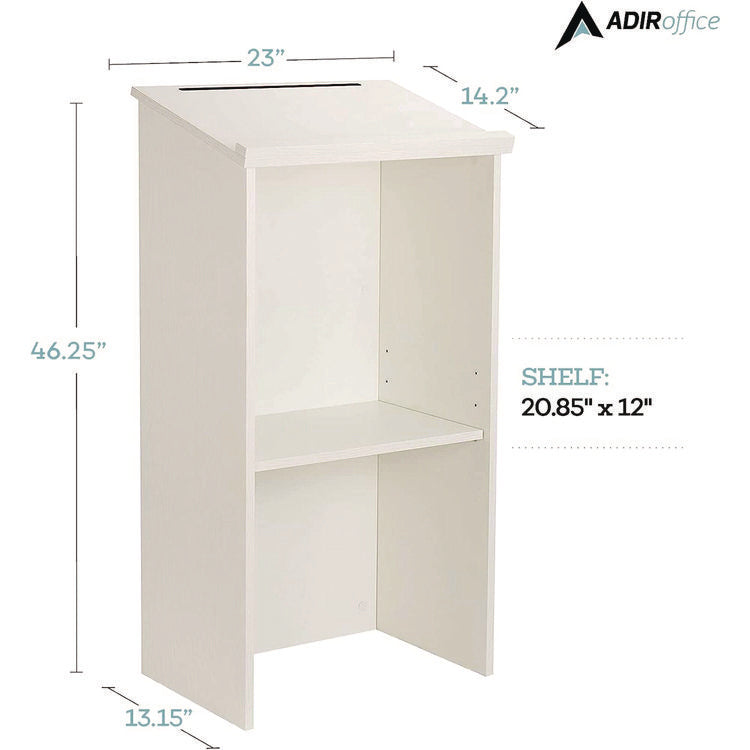 Wood Stand-up Podium Lectern Speaker Stand, 23 x 15 x 45.8, White