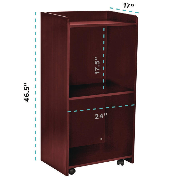 Wood Mobile Presentation Lectern Speaker Stand with Shelves, 22.44 x 16.53 x 45.98, Mahogany
