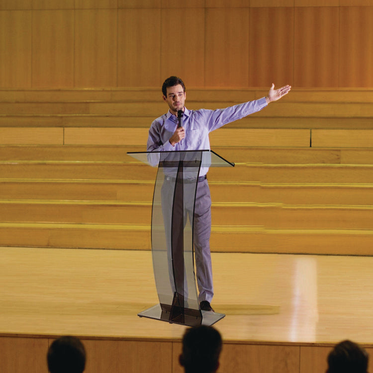 Acrylic Slanted Podium Lectern Speaker Stand, 26.75 x 12.5 x 47, Black