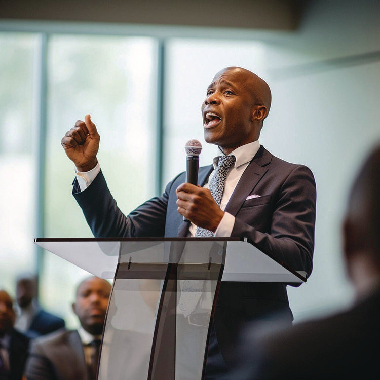 Acrylic Slanted Podium Lectern Speaker Stand, 26.75 x 12.5 x 47, Black