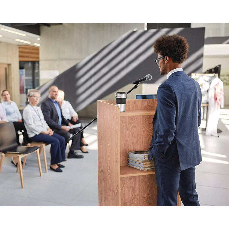 Wood Mobile Presentation Lectern Speaker Stand with Shelves, 22.44 x 16.53 x 45.98, Medium Oak