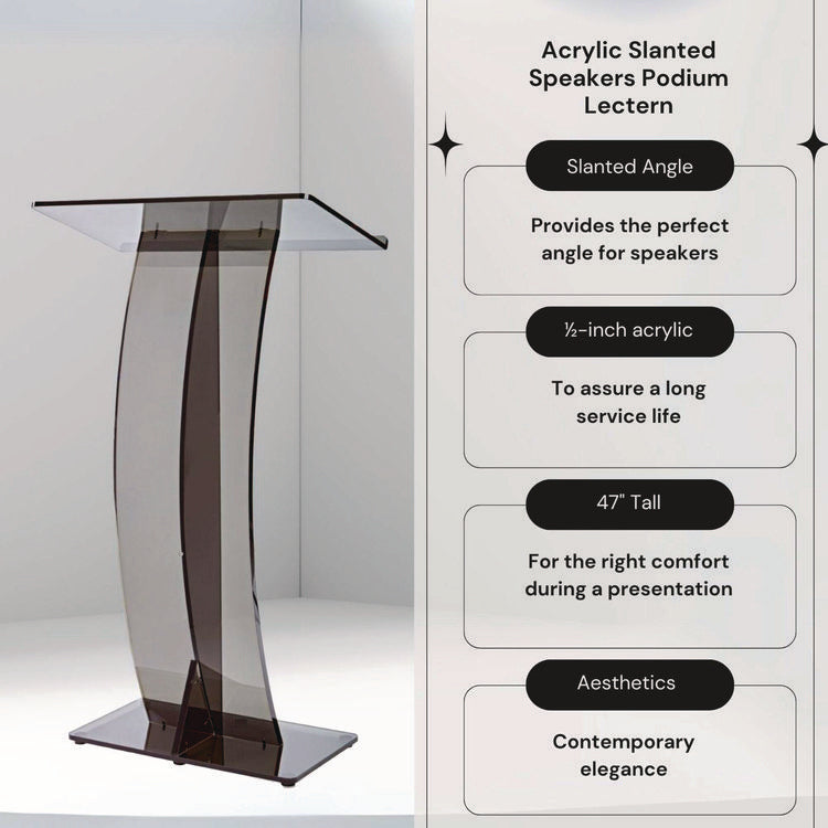 Acrylic Slanted Podium Lectern Speaker Stand, 26.75 x 12.5 x 47, Black