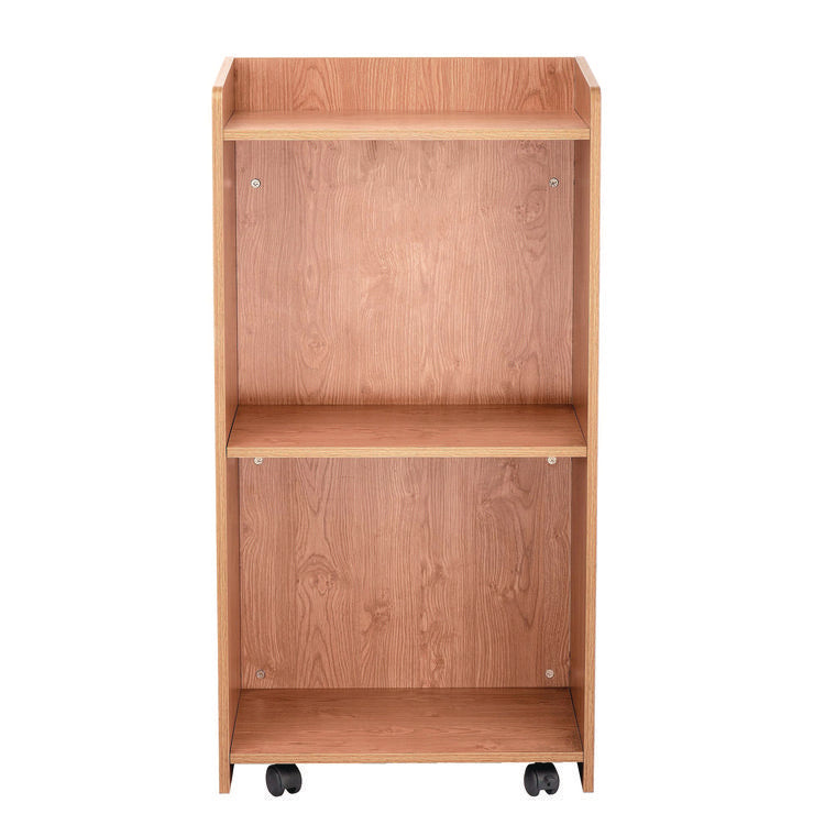 Wood Mobile Presentation Lectern Speaker Stand with Shelves, 22.44 x 16.53 x 45.98, Medium Oak