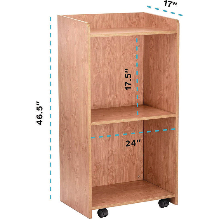 Wood Mobile Presentation Lectern Speaker Stand with Shelves, 22.44 x 16.53 x 45.98, Medium Oak