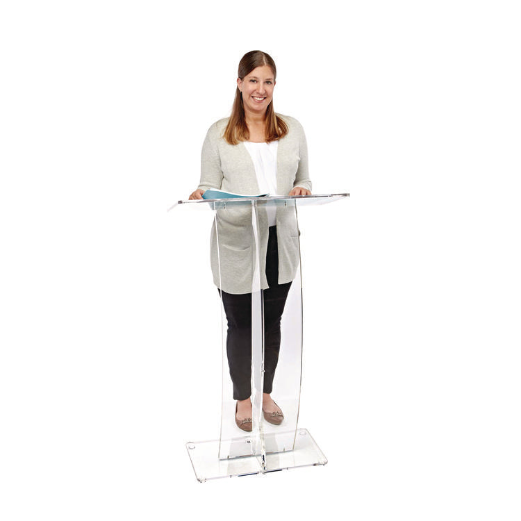 Acrylic Slanted Podium Lectern Speaker Stand, 26.75 x 12.5 x 47, Clear