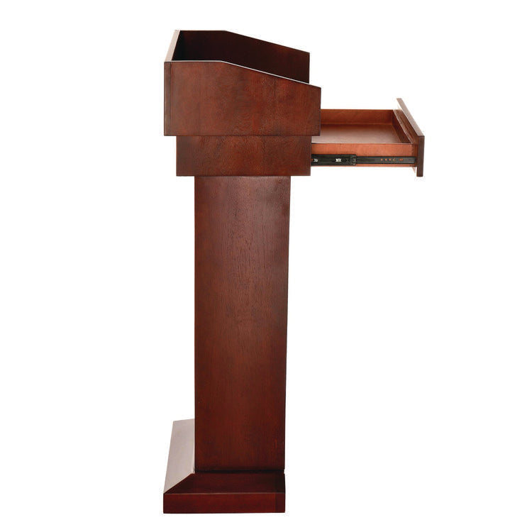 Wood Stand-Up Podium Lectern Speaker Stand with Drawer and Storage Area, 27.55 x 14 x 43.3, Cherry