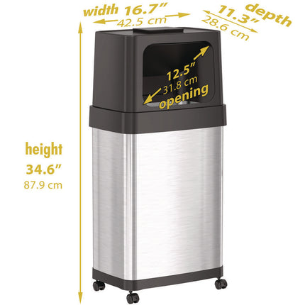 Dual Push Door Trash Can, 18 gal, Stainless Steel, Silver/Black