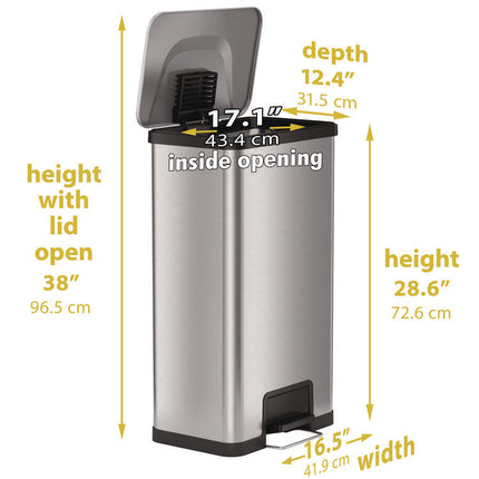Step Pedal Trash Can with AirStep Technology, 18 gal, Stainless Steel, Silver