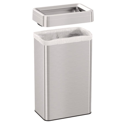 Open Top Trash Can, Rectangular, 18 gal, Plastic/Stainless Steel, Silver