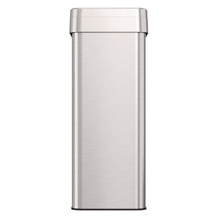 Open Top Trash Can, Rectangular, 18 gal, Plastic/Stainless Steel, Silver