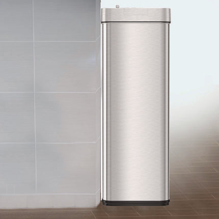 Wings Lid Sensor Trash Can, 18 gal, Plastic/Stainless Steel, Silver