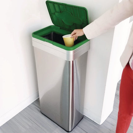 Open Top Compost Bin with Color-Coded Lid, 21 gal, Plastic/Stainless Steel, Silver/Green