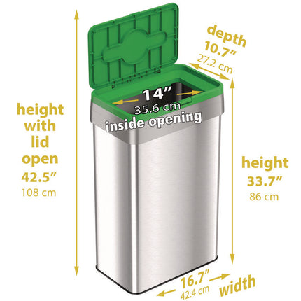 Open Top Compost Bin with Color-Coded Lid, 21 gal, Plastic/Stainless Steel, Silver/Green