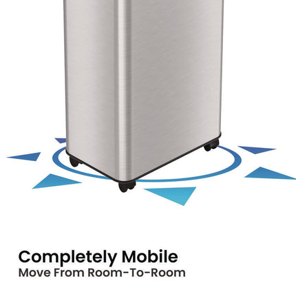 Open Top Trash Can with Wheels, 21 gal, Plastic/Stainless Steel, Silver