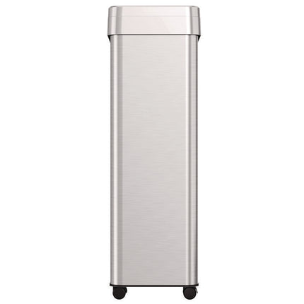 Open Top Trash Can with Wheels, 21 gal, Plastic/Stainless Steel, Silver