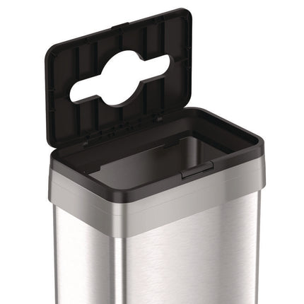 Open Top Trash Bin with Wheels and Color-Coded Lid, 21 gal, Plastic/Stainless Steel, Silver/Black