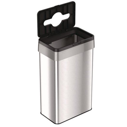 Open Top Trash Can with Color-Coded Lid, 21 gal, Plastic/Stainless Steel, Silver/Black
