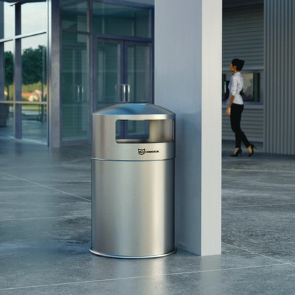 Extra-Large Dual Side-Entry Trash Can, Outdoor, 50 gal, Stainless Steel, Silver