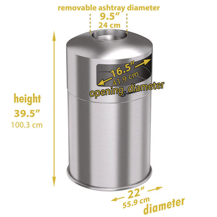 Extra-Large Dual Side-Entry Trash Can, Outdoor, 50 gal, Stainless Steel, Silver