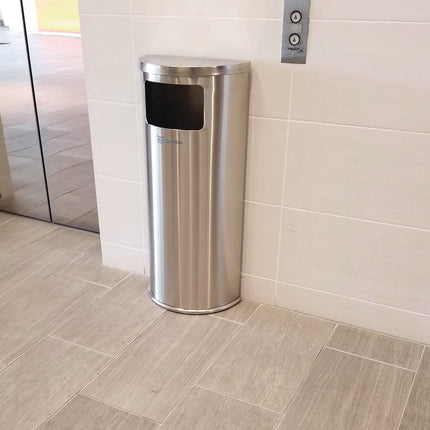Side-Entry Trash Can with Wall Mount, 9 gal, Stainless Steel, Silver