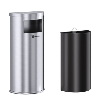 Side-Entry Trash Can with Wall Mount, 9 gal, Stainless Steel, Silver