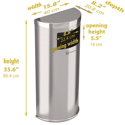Side-Entry Trash Can with Wall Mount, 9 gal, Stainless Steel, Silver
