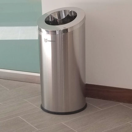 Beveled Open Top Trash Can, 15 gal, Stainless Steel, Silver
