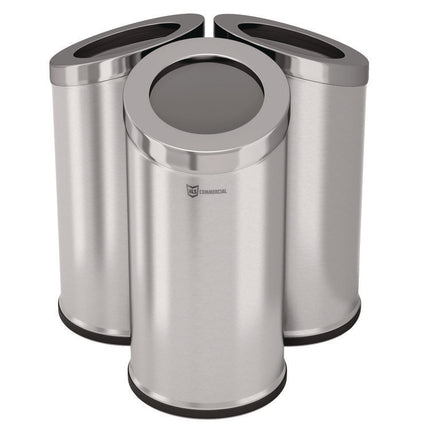 Beveled Open Top Trash Can, 15 gal, Stainless Steel, Silver