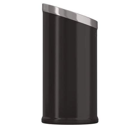 Beveled Open Top Trash Can, 15 gal, Stainless Steel, Black