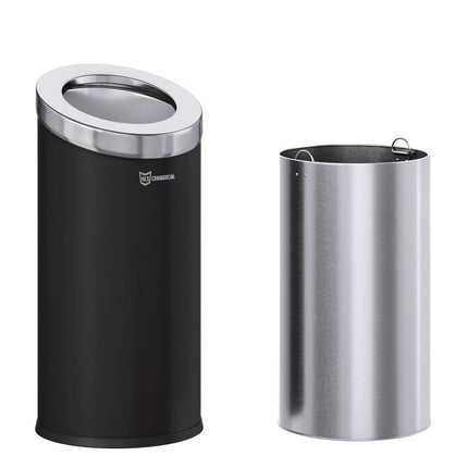 Beveled Open Top Trash Can, 15 gal, Stainless Steel, Black