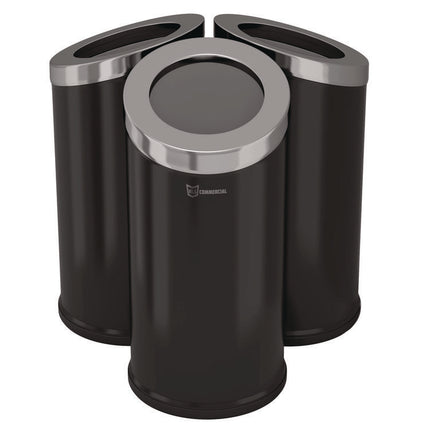 Beveled Open Top Trash Can, 15 gal, Stainless Steel, Black