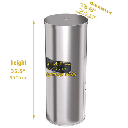 Side-Entry Trash Can with Gym Wipe Dispenser, 9 gal, Stainless Steel, Silver