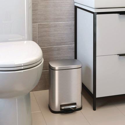 Step Pedal Trash Can, 1.3 gal, Plastic/Stainless Steel, Silver
