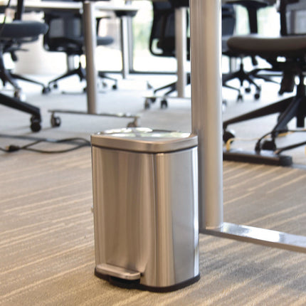 Step Pedal Trash Can, 1.3 gal, Plastic/Stainless Steel, Silver