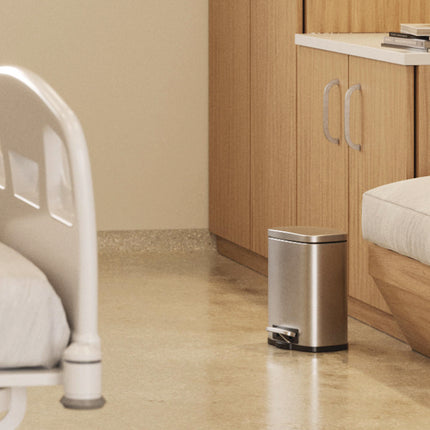 Fire-Resistant Step Pedal Trash Can, 1.3 gal, Plastic/Stainless Steel, Silver