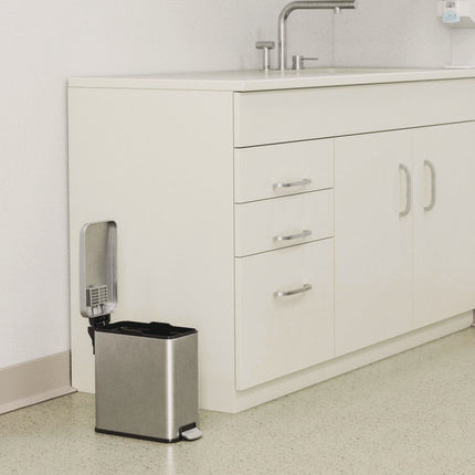 Step Pedal Trash Can, 3 gal, Plastic/Stainless Steel, Silver