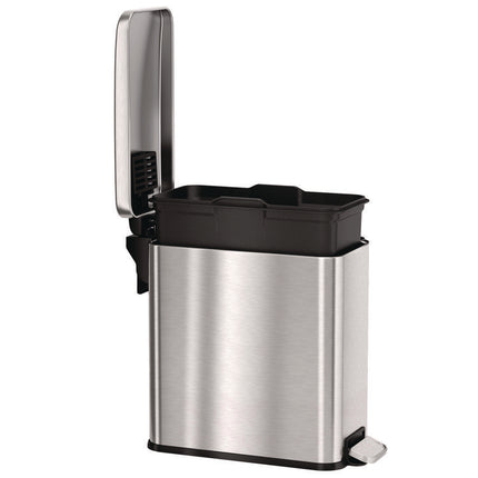 Step Pedal Trash Can, 3 gal, Plastic/Stainless Steel, Silver