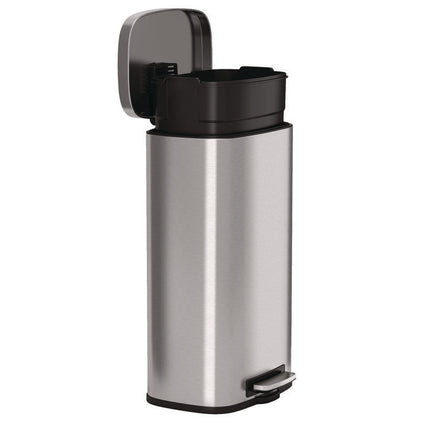 Step Pedal Trash Can, 8 gal, Plastic/Stainless Steel, Silver