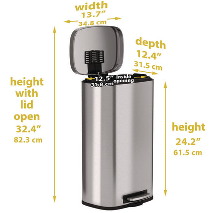 Step Pedal Trash Can, 8 gal, Plastic/Stainless Steel, Silver