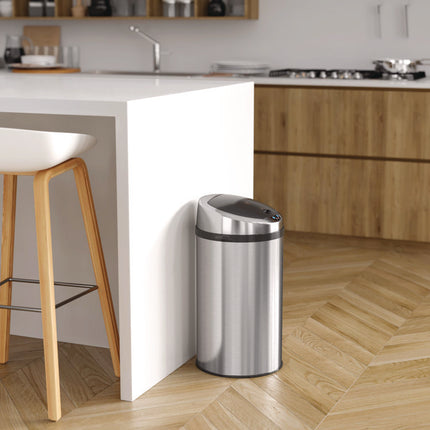 Sensor Trash Can, 8 gal, Plastic/Stainless Steel, Silver