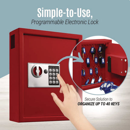 Steel Digital Lock Key Cabinet, 40-Key, 13 x 4 x 14.3, Stainless Steel 304, Red