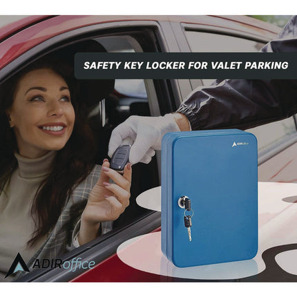 Steel Secure Key Cabinet with Key Lock, 48-Key, 7.1 x 3.1 x 10, Stainless Steel 304, Blue