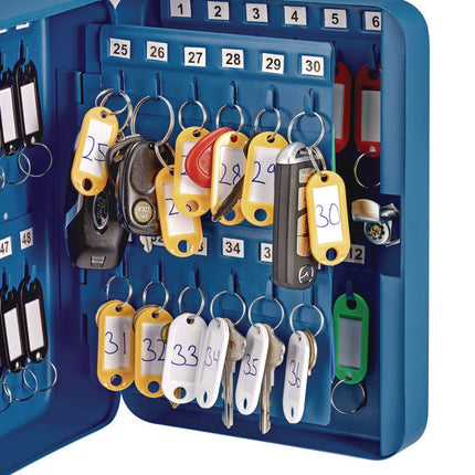 Steel Secure Key Cabinet with Key Lock, 48-Key, 7.1 x 3.1 x 10, Stainless Steel 304, Blue